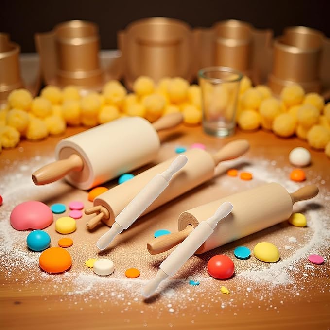 2Pcs Wooden Mini Rolling Pin Baking Small Dough Rolling Pin for Fondant Pastry Pizza Crafting and Imaginative Play for Christmas Presents Mini Pins Kitchen Dining (6 Inch)