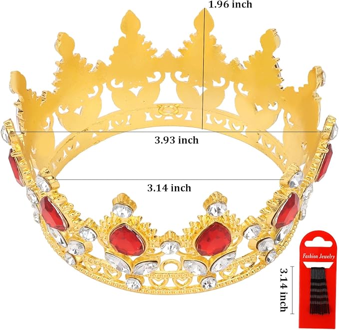 Crown Cake Topper Happy Birthday Cake Toppers Wedding Cake Toppers Mini Crowns for Flower Bouquets Party Decorations (Gold Red)