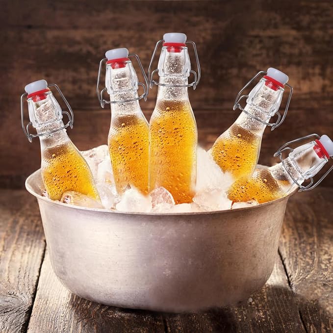 12 Pack 8.5oz Swing Top Glass Bottles, 250ML Square Bottles with Airtight Stoppers for Kombucha, Kefir, Vanilla Extract, Beer(Bonus Gaskets, Labels and Funnel)