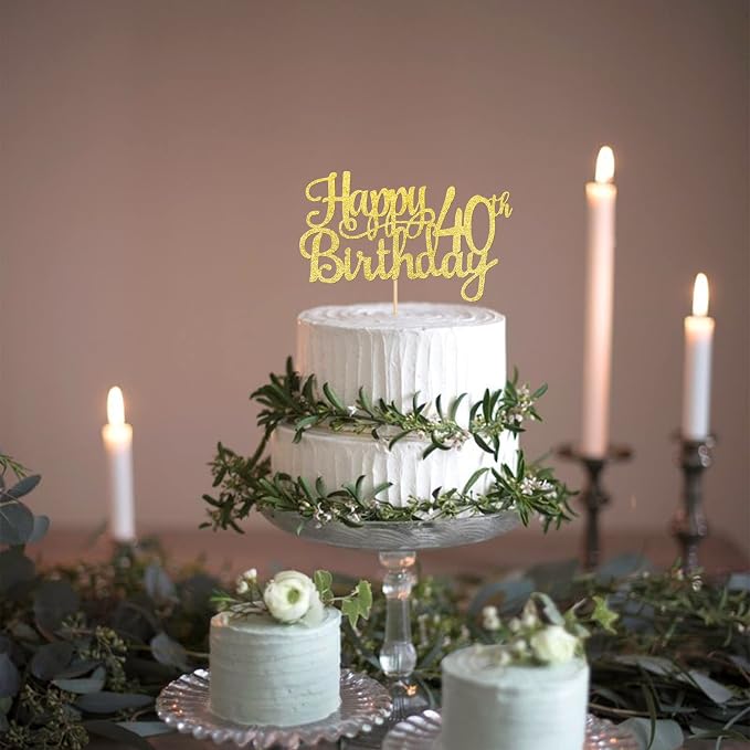 1 PCS Happy 40th Birthday Cake Topper Gold Glitter Cheers to 40 Years Birthday Cake Pick 40 Fabulous Cake Decoration for Happy 40th Birthday Anniversary Party Decorations Supplies