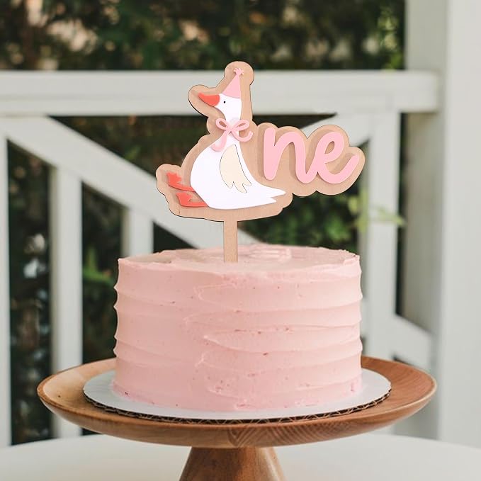 Wooden One Silly Goose 1st Birthday Cake Topper - Silly Goose First Birthday Decorations,Baby Girl 1st Party Decor (pink1)
