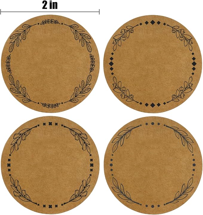 500 Pcs 2" Canning Labels for Jar and Lids, 4 Different Wreath Designs, Kraft Labels for Jar Floral Stickers Food Containers Lids Spice Bottle Sticker