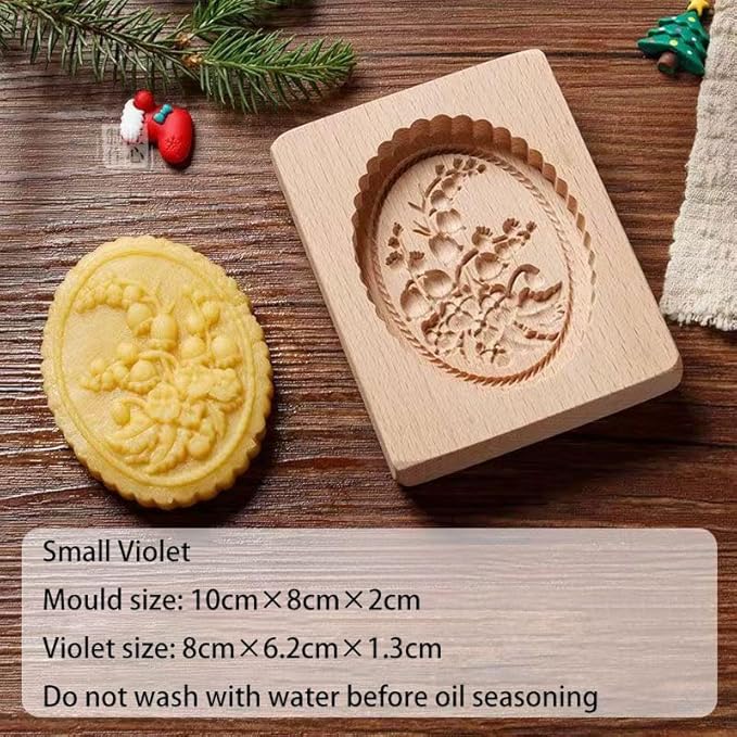 Carved Wooden Gingerbread Cookie Mold,3D Wooden Baking Mold Cookie Biscuit Press Stamp Molds,Cookie Cutter,Cookie Stamp,DIY Biscuit Stamp Mould for Halloween Thanksgiving Christmas(Violet)