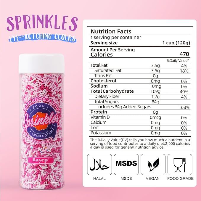 Valentines Day Dye Free Sprinkles Pink and White Jimmies No Artificial Dyes Natural Jimmies Sprinkles for Valentine's Day Cake Decorations Baby Shower, Cookies, Fondant Cake, Dessert Toppings, 4.2oz
