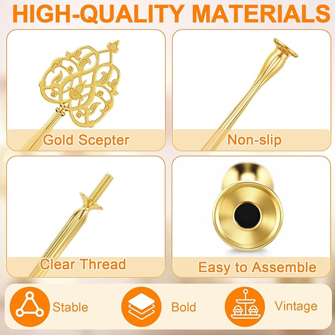 Patelai 6 Sets 3 Tier Cake Stand Hardware Tiered Tray Plate Hardware Kit Heavy Metal Cake Fruit Food Plate Stand Fitting Stacking Kit for Serving Dessert Cupcake Dish (Vintage,Gold)