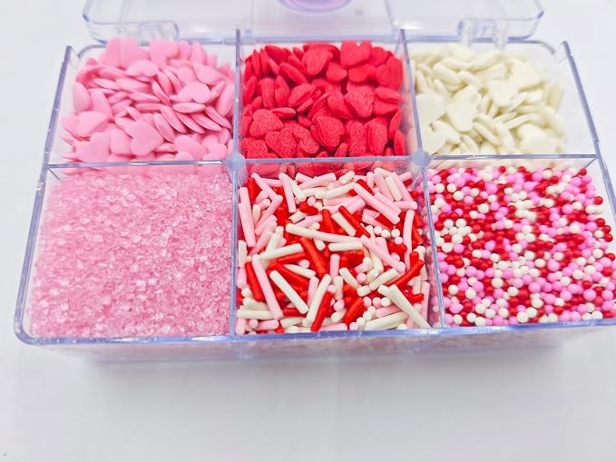 Edible Valentines Sprinkles for Baking,Pink, Red and White Heart,Jimmies,Nonpareils,Sanding Sugar for Love Valentines Day Cake Cookies Cupcake Topper Decorating