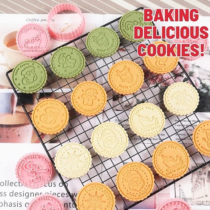 Christmas Cookie Stamps, 10-Piece 3D Press Cutter Set | Reindeer, gingerbread man, snowman, bell, stocking, candy cane and sleigh designs for holiday baking