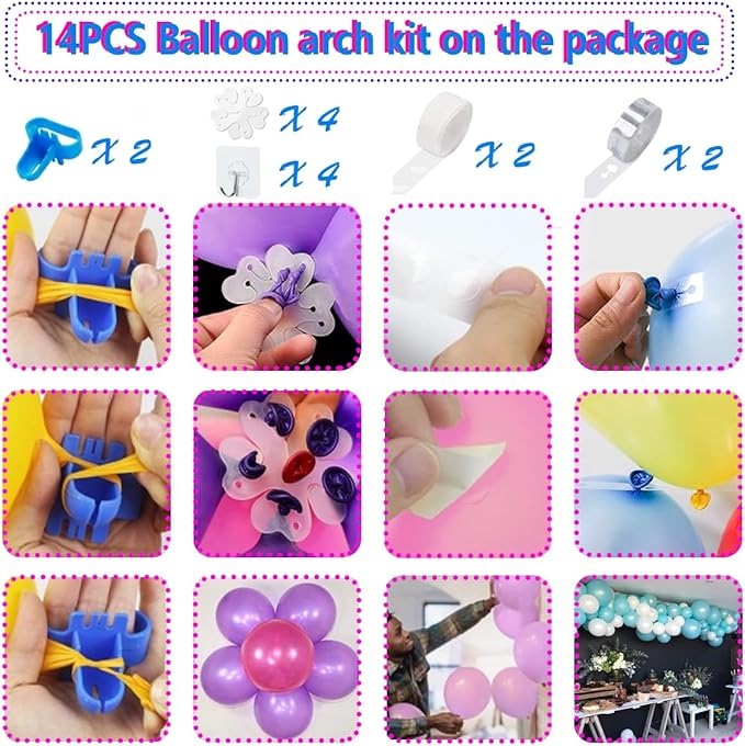 Electric Balloon Pump, Portable 2 Modes Balloon Blower Machine with 14 Balloon Arch Kits, Air Pump for Balloon, Balloon Inflator for Party Decoration