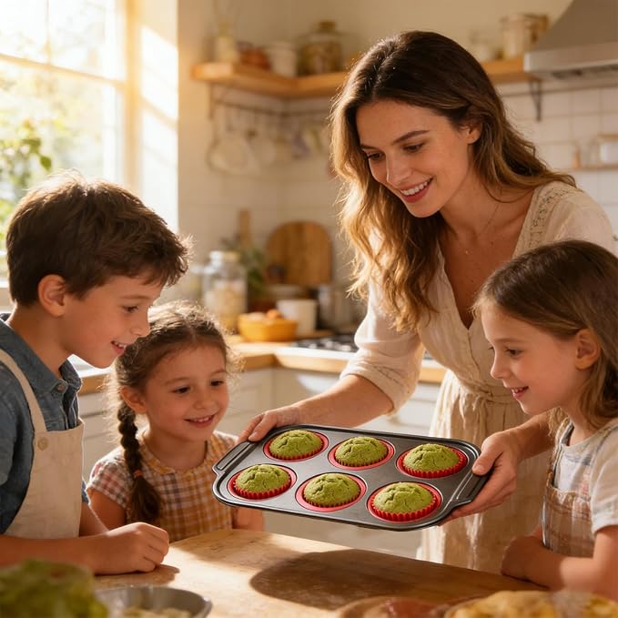 Silicone Muffin Pans - Easy Release Reusable, Cupcake Baking Tray, Donut Mold Set, Oven Air Fryer Pan With Nons Stick Flexible Design | Silicone Muffin Pans For Breakfast Cooking Dessert Treat Cupcake