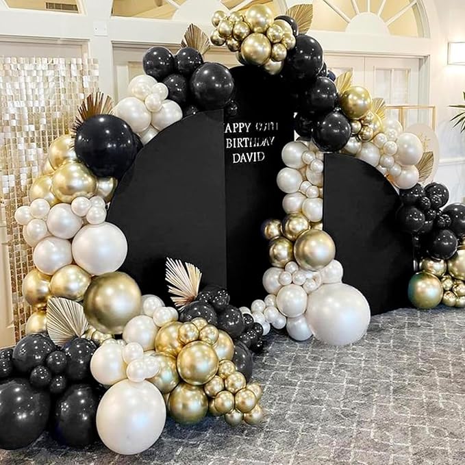 PartyWoo Black Gold and White Balloons, 140 pcs Black White and Metallic Gold Balloons Different Sizes Pack of 18 Inch 12 Inch 10 Inch 5 Inch for Balloon Garland or Arch as Birthday Party Decorations