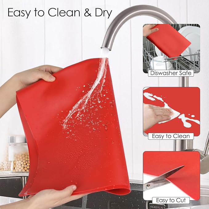Extra Large Silicone Mats For Kitchen Counter, Food Grade Silicone Placemats for Kids, Nonstick Silicone Mat for Baking Crafts, Heat Resistant Mat Pastry Mat for Rolling Dough Nonslip,27.6''x15.7''Red