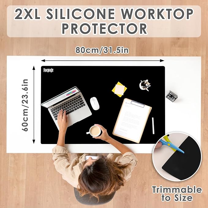 31.5" x 23.6" Extra Large Silicone Mat for Resin Casting, Epoxy and Crafts, Nonstick Silicone Sheet for Jewelry Casting Molds, Countertop Protector Mat Heat Resistant Placemats by Foepoge, Black