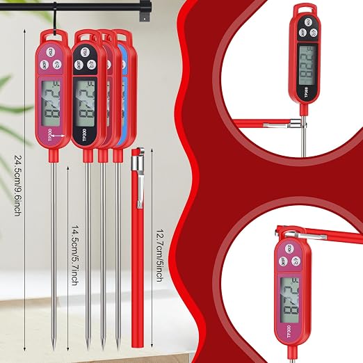 Copkim 8 Pcs Meat Food Thermometer Food with Probe Water Liquid Instant Read Digital Thermometer Kitchen Cooking Supplies for Cooking BBQ Milk Yogurt (Red,Black,Pink,Blue)