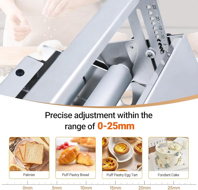Folding Dough Sheeter Machine, Manual Dough Sheeter Machine, Stainless Steel Dough Laminator, 55 Adjustable Thickness for Home Bakery and Commercial Kitchen, Ideal for Pizza, Pasta, Croissants 40×90cm