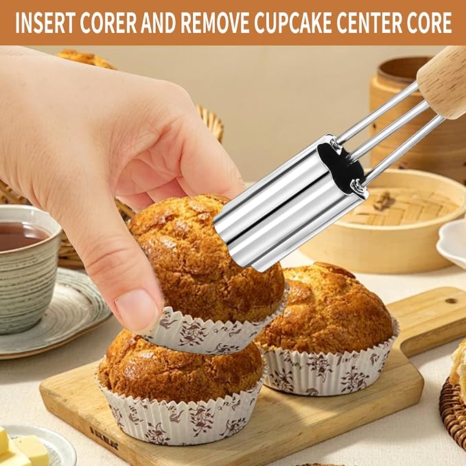 Cupcake Corer, 3 Pcs Plunger Cutter Pastry Corer, Digging Holes Tools Muffin Cake Filling Tool Mini Cupcake Hole Punch for DIY Baking Filling and Decorating, Flower, Star, Heart
