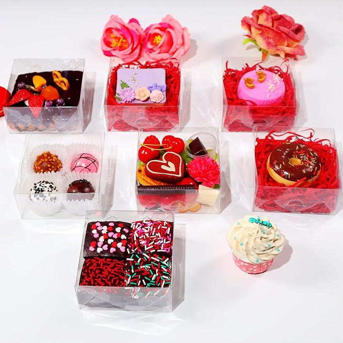 25Pack 5x5x2Inches Clear Bakery Boxes Chocolate Covered Strawberry Boxes for 4 Mini Cake Boxes Cookies Macaron Boxes Pie Boxes Browines boxes