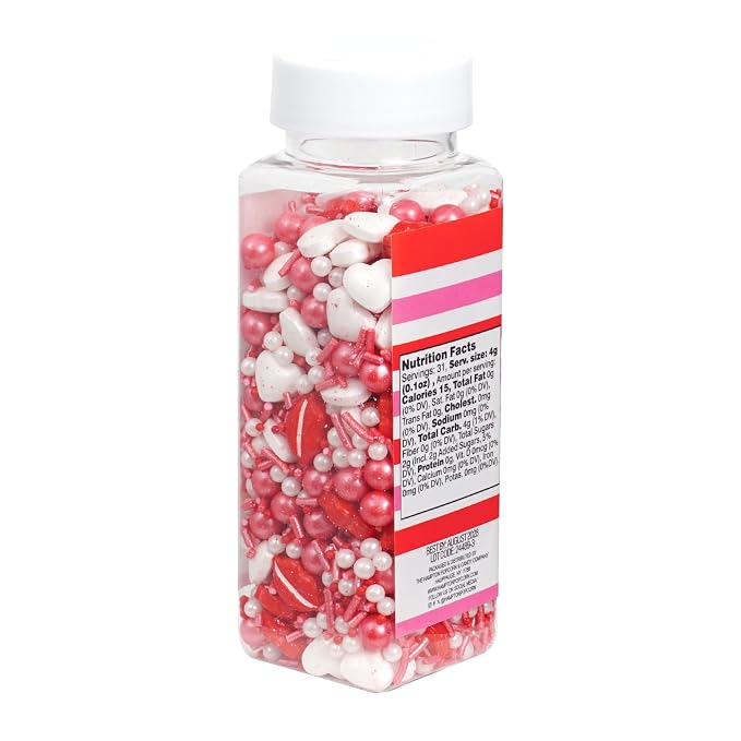 Lips & Hearts Sprinkle Mix Red and White 4.4 oz, Valentines Sprinkles For Cake Decorating, Baking, Ice Cream & More, The Hampton Candy Company
