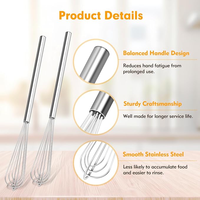 2 PCS Mini Whisk, Small Whisks for Cooking, Stainless Steel Mini Whisk Set - Essential Tiny Wire Whisk for Whisking, Beating, Blending Eggs & Sauces