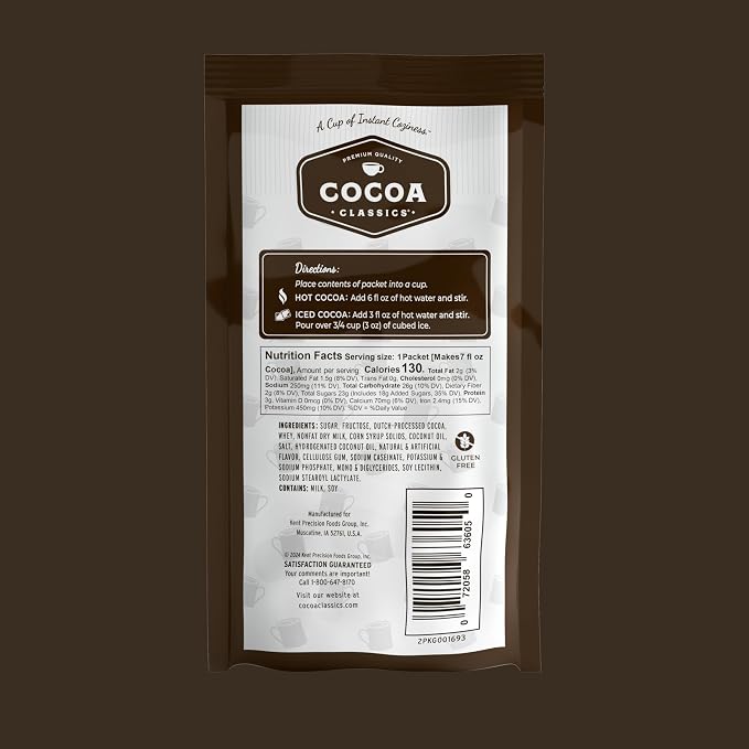 Cocoa Classics Dark Chocolate Cocoa Mix, Sweet, Smooth, Intense Dark Chocolate Flavored, Make Hot or Iced Cocoa, Gluten Free, Kosher Dairy Friendly, 1.25oz Packets (Pack of 12)