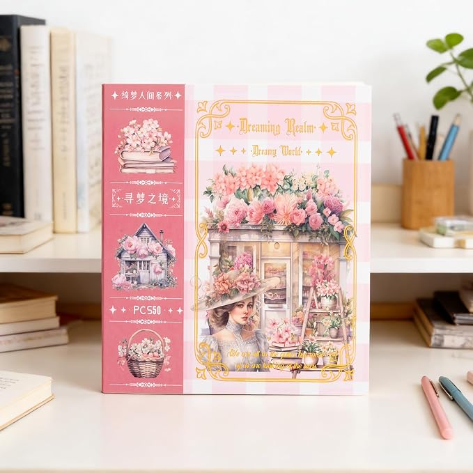 Seek Dreams Theme Sticker Scrapbooking Supplies for Junk Journal, 50 Sheets Washi Stickers - Vintage Journaling Stickers