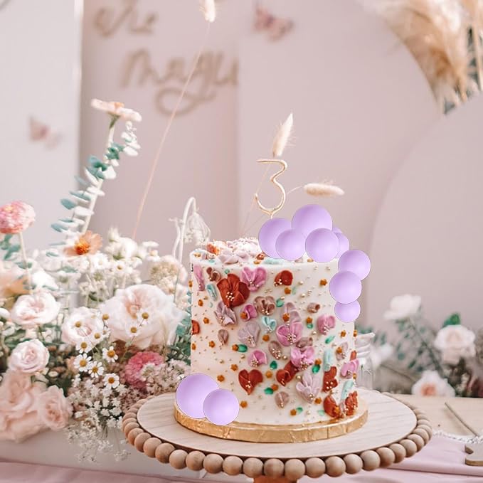24 PCS Balls Cake Toppers Ball Cake Picks Foam Ball Shaped Cupcake Toppers Mini Balloons Baby Shower Cake Decorations for Wedding Enaggement Bridal Shower Birthday Party Supplies Light Purple