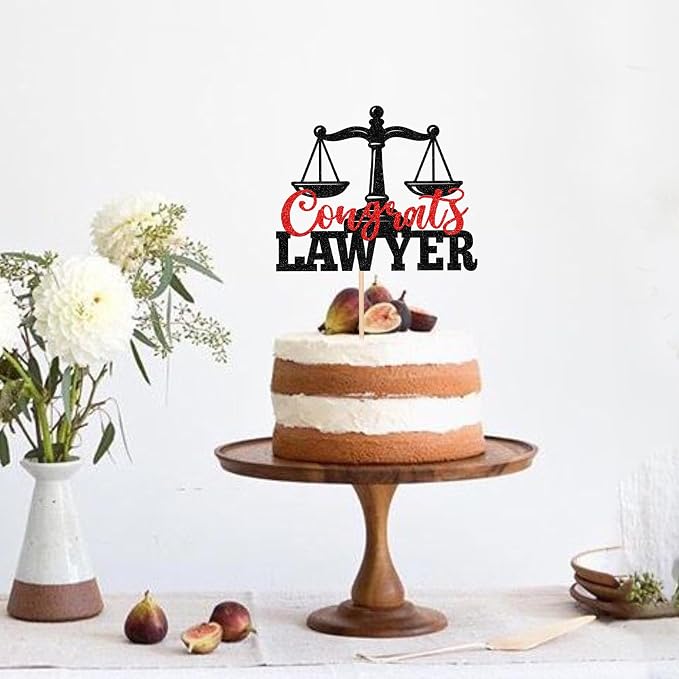 1 Pack Congrats Lawyer Cake Topper Glitter Class of 2026 Law School Survivor Cake Pick 2026 Graduation Cake Decorations for 2026 Lawyer Graduation Party Supplies Black Red