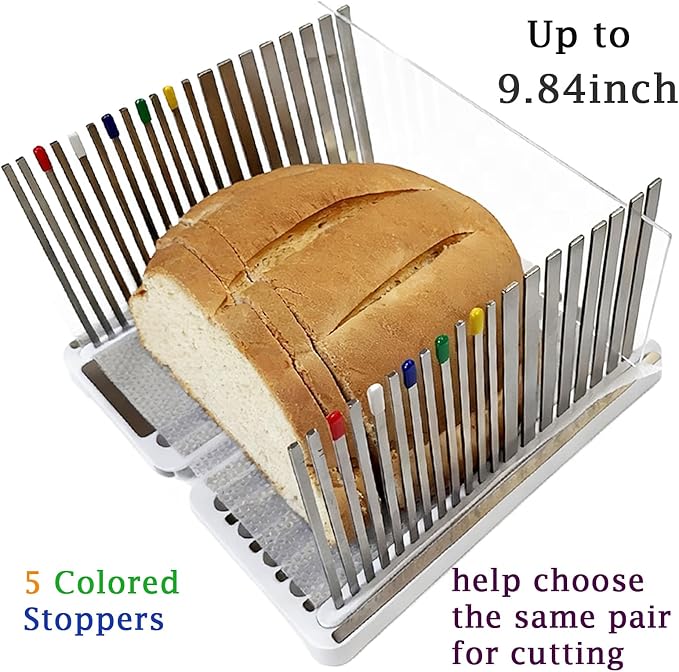 Stainless Steel Bread Slicer for Homemade Bread, Bread Slicing Guide with 20 Liners, 2 Thickness Cutting Guide with Crumb Tray, Bread Loaf Cutter Adjustable Width, for Sourdough, Meats, Deli