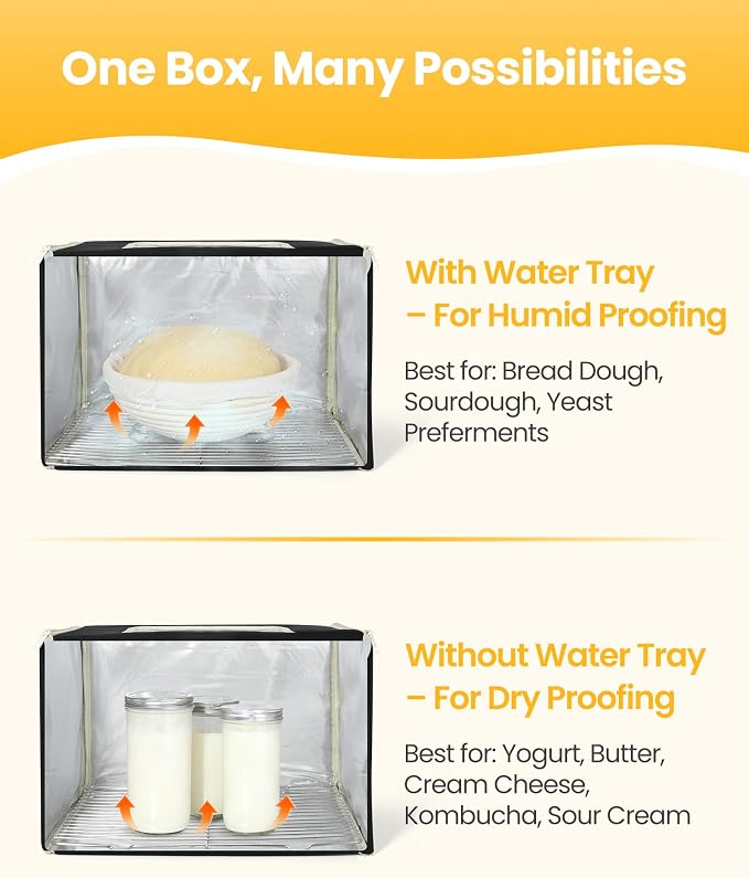 Foldable Bread Proofing Box with 68–132°F Temp Control, 0-99H Timer，Dough Proofer with Metal Rack and Water Tray |Proofing box for sourdough bread baking，Pizza,Kombucha,Yogurt.