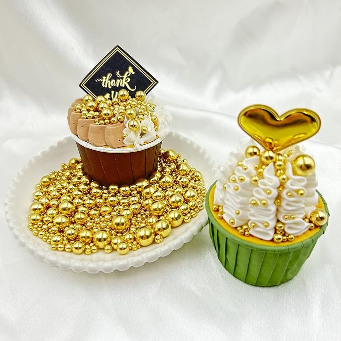 Gold Sprinkles for Cake Decorating, 4 Sizes Pearl Sprinkles Mix 7.8Oz for Cake Cupcake Ice Cream Donuts Cookie Baking Toppings