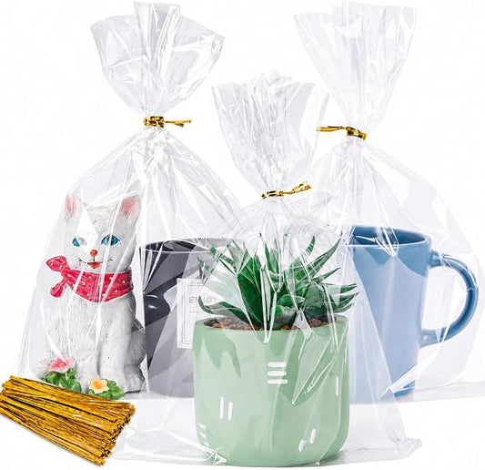LOKQING Cellophane Bags Plastic Mothers Day Gift Bags Clear Cookie Treat Bags with Twist Ties for Party Favor, Graduation Gift Bags(200 Pack, 8x11inch)