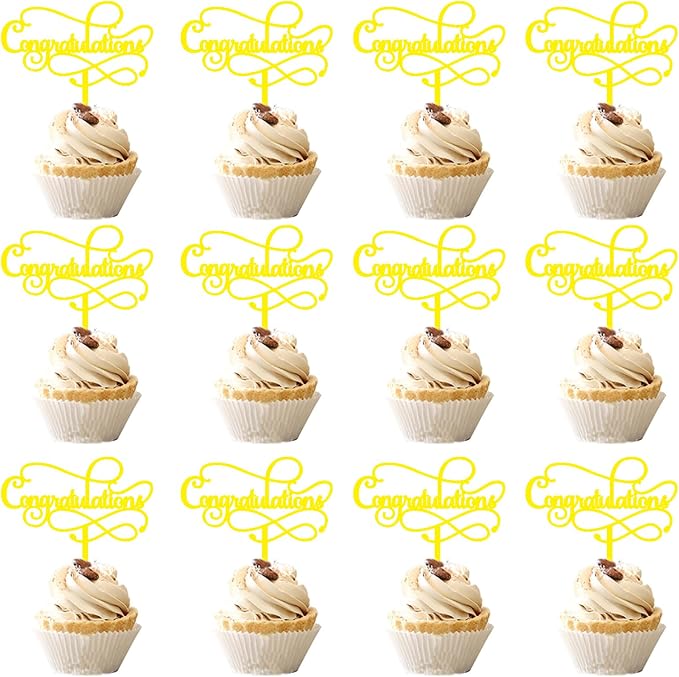 Congratulations Cake Topper,Congratulations 2026 Graduation Cake Topper,Graduation, Wedding, Retirement, Birthday, Anniversary, Celebration Party Decorations Supplies (12 Pcs Acrylic Gold)