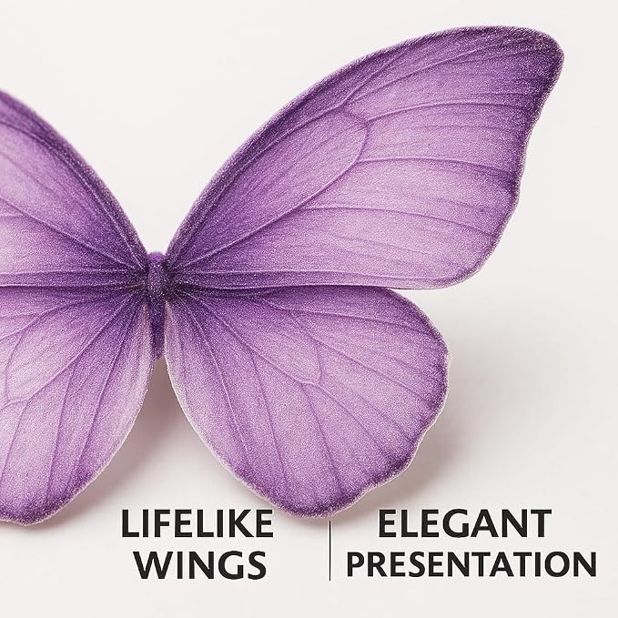 Confect Edible Wafer Paper Butterflies Set of 56 – Colorful Purple Butterfly Cake Decorations, Cupcake Toppers for Birthday, Wedding, Party – Edible Butterfly Toppers