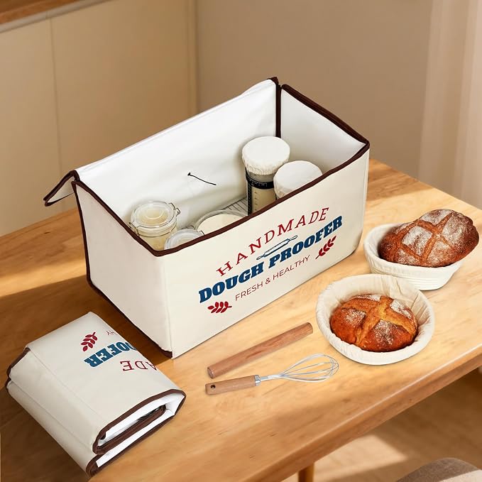 Extra Large Folding Dough Proofing Box with 3-Sided Heating, Temp Control (50-130℉), 24-Hour Timer, Beep Alert, Storage Bag – Ideal for Sourdough, Pizza, Yogurt & Seed Starting