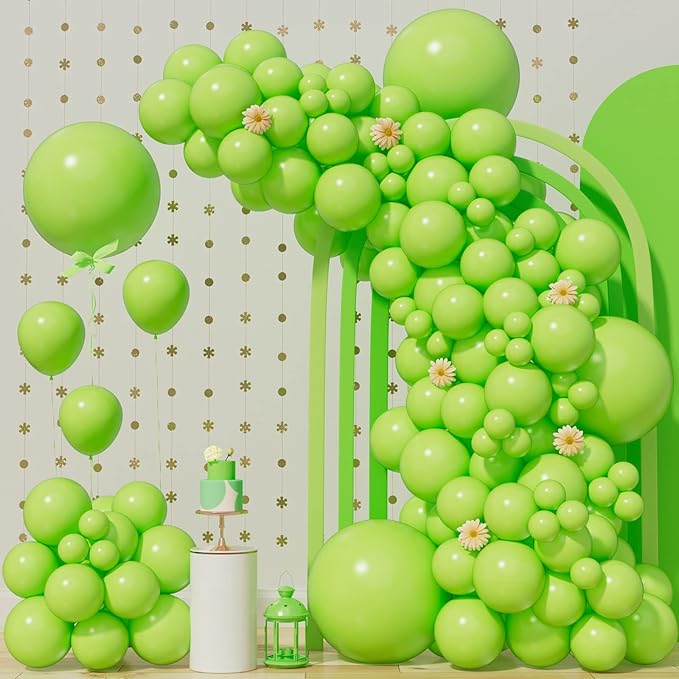 Bonropin 140Pcs Lime Green Balloons Light Balloon Garland Arch Kit 5/10/12/18 Inch Matte Latex Different Sizes as Baby Shower Birthday Jungle Dinosaur Theme Party Decorations
