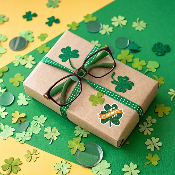 200 PCS Happy St. Patrick's Day Packaging Stickers,Clover Sticker for Small Business Envelopes Shipping Boxes Gift Packaging