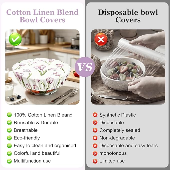 Reusable Bowl Covers for Bread Proofing 3pcs,Linen Cotton Sourdough | Breathable,Cloth,Fabric,Shower Caps,Sourdough Bread,Accessories,Supplies,Food Lids,Fruit Storage,7"-14", Elastic,durable