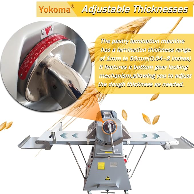 Commercial Electric Dough Sheeter Machine Stainless Steel Vertical Foldable Design 82.3"x19.7" Conveyor Belt 0.04-2" Adjustable Thickness for Croissant Pastry Bakery Canteen 110V