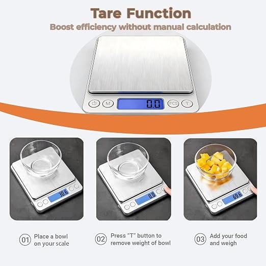 Digital Food Kitchen Scale, 105oz/0.01oz High Accuracy Mini Digital Scale for Cooking, Baking & Meal Prep, Measures in oz, Tare Function, 2 Trays, LCD Display