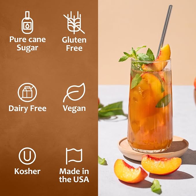 Syruvia Peach Syrup, Flavored Syrup for Cocktails, Fruit Drinks, Lemonades, and Desserts – 25.4 fl oz - with Pump