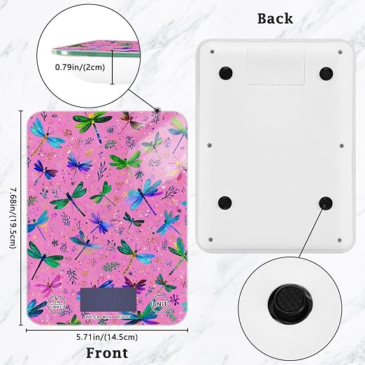 Food Scale Kitchen Scale Food Weight Scales Digital Weight Grams and Ounces Small Electronic Food Scale for Baking Cooking Deep Pink Dragonflies and Leaves