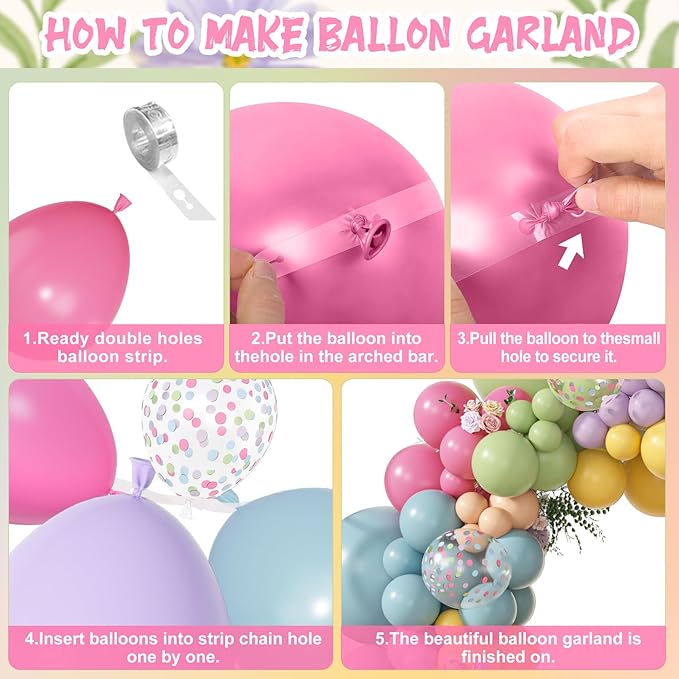 Amandir 153Pcs Flower Balloons Arch Garland Kit Different Sizes 18 12 10 5inch Pink Green Yellow Dusty Blue Spring Wildflower Balloons for Floral Baby in Bloom Shower Daisy Birthday Party Decorations