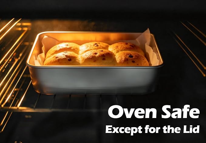 Leonyo Stainless Steel 9x9 Baking Pan with Lids, 1 Set 9IN x 9IN Metal Square Cake Pans with Lids, Commercial Brownie Pans Baking Dish for Lemon Bars, Dishwasher Safe(Except for Plastic Lids)