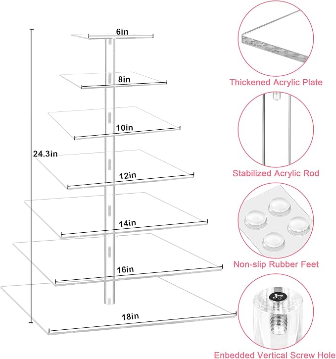 weddingwish Cupcake Stand, 7 Tier Square Cupcake Stand for 160 Cupcakes, Acrylic Cupcake Tower Stand, Large Cupcake Display Stands, Tiered Cupcake Holder Stand for Birthday, Party, Baby Shower