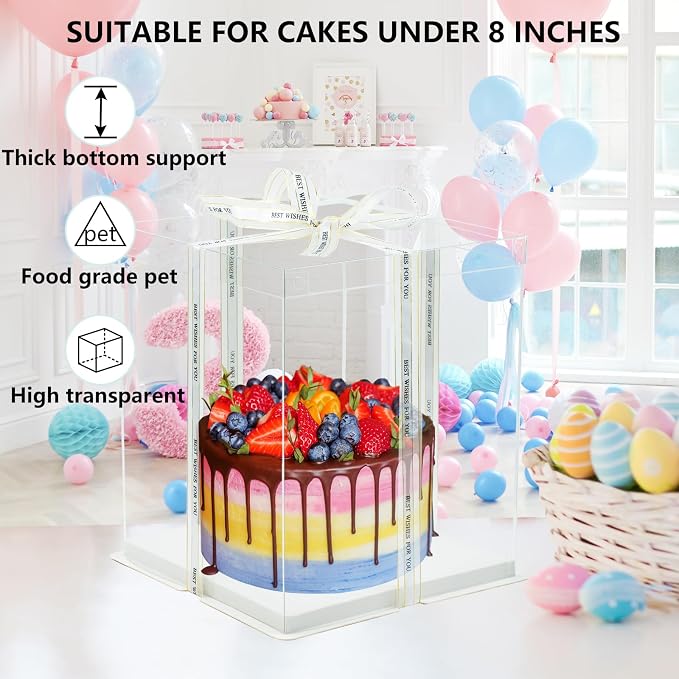 INPARALLUV 10x10x12Inch Clear Cake Box 8Pcs Tall Cake Boxes Treat Boxes Cake Transport Container Tall Cake Carrier for Transport Gift Box Display Case cajas para pasteles White