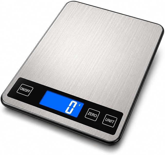 Digital Kitchen Scale 10kg/22lb, Food Scale Grams and Ounces, 1g High Precision, USB Rechargeable, Stainless Steel, Tare Function, LCD Display, Multi-Unit for Baking, Cooking & Meal Prep