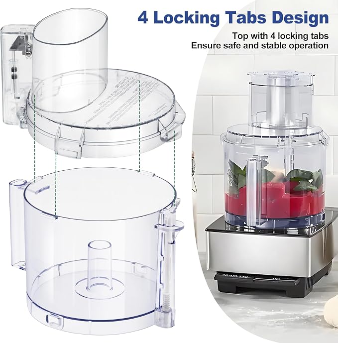 4 Locking Tabs DFP-14NWBCT1 Replacement Clear Food Processor Work Bowl Cover, Compatible with Cuisinart Tritan food Processor Only fits Bowl DLC-005AGTXT1,Fits Model DFP-14, DFP-14BCN, DFP-14BCHN