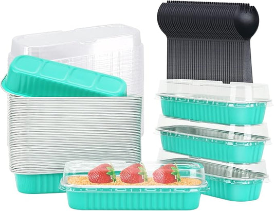 Aluminum Foil Mini Loaf Pans With Lids 50 Pack,LNYZQUS 6.8oz Rectangle Baking Cups Muffin Tins,Disposable Baking Tins Mini Baking Pans Holders -Cyan Blue