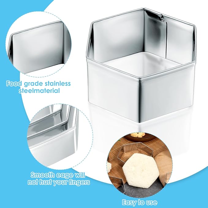 5PCS Hexagon Cookie Cutter Set, Stainless Steel Hexagon Shapes Biscuits Cookie Cutter, 5 Sizes Geometric Biscuit Cutters for Biscuits, Cake and Sandwiches Shapes (3.66/3.27/2.95/2.13/1.38 Inch)