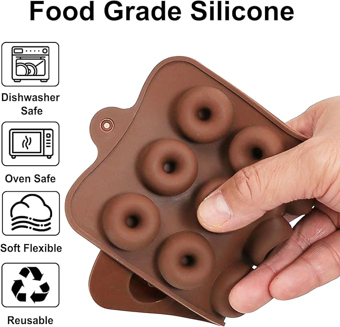 Mini Donut Silicone Molds, 2 Pcs Chocolate Molds with Donut Shapes for Making Chocolate/Candy/Gummy/Jelly, Food Grade Candy Mold with 15 Cavities Mini Doughnuts for Fruit Snacks