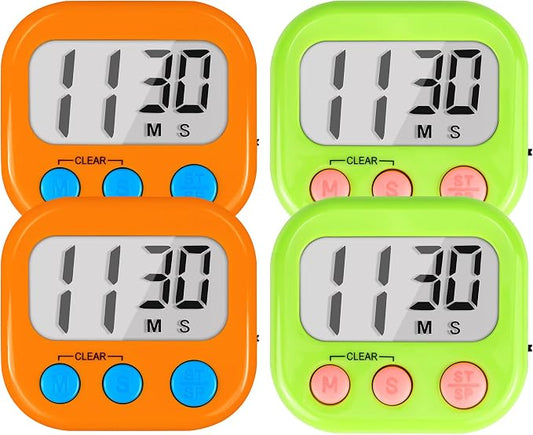 Timer for Kids Teachers Supplies Digital Kitchen Timers for Cooking Large Magnetic Classroom Timer 4Pack-Orange Green